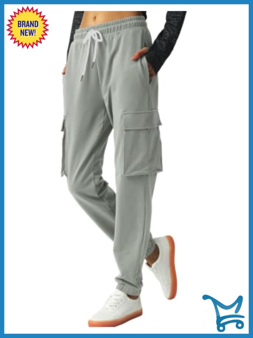 Women's Cotton Cargo Sweatpants Tapered Joggers High Rise Drawstring